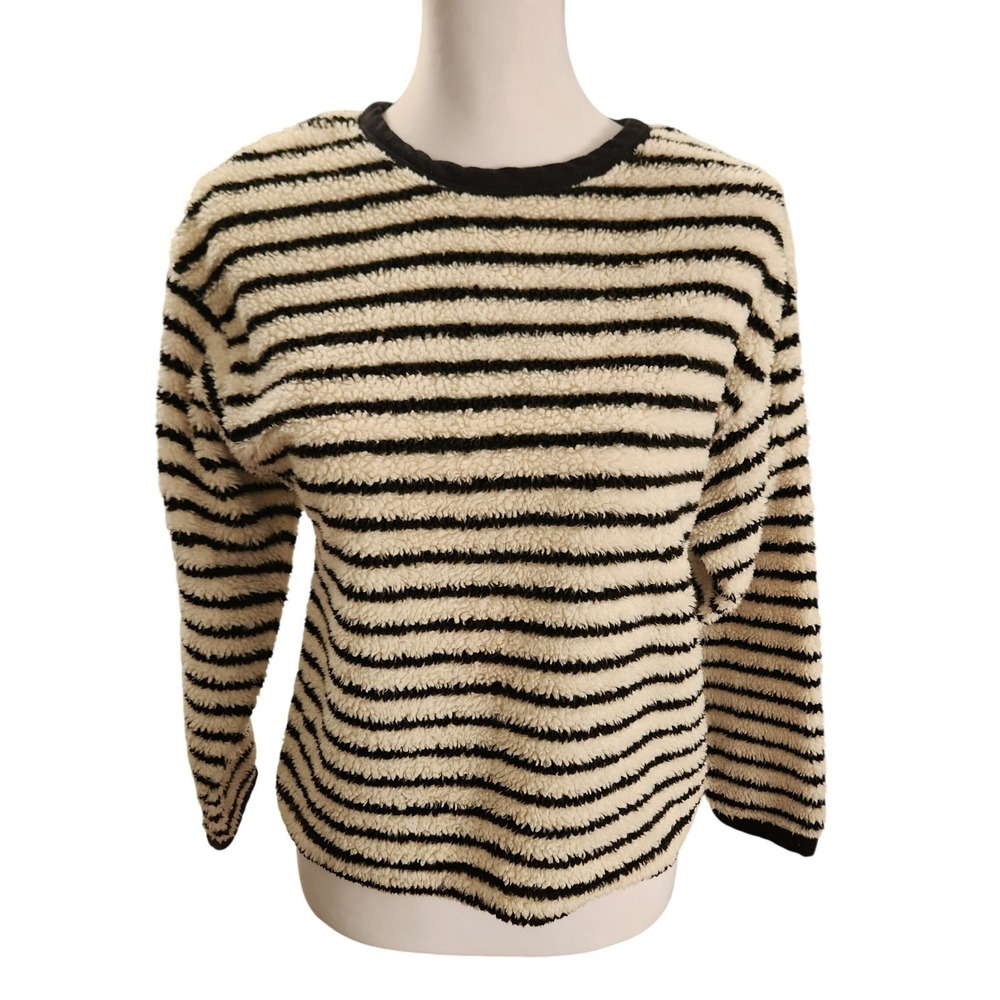 Chelsea Violet Girls Sherpa Stripe Pullover Sweater XL Cream Black